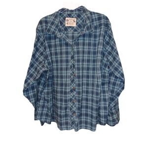 Northcrest Womens Blue/Green Plaid Button Front Shirt Plus Size 4X Cabincore